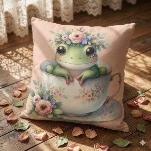 Cojín Decorativo Rana caprichosa en taza de té floral