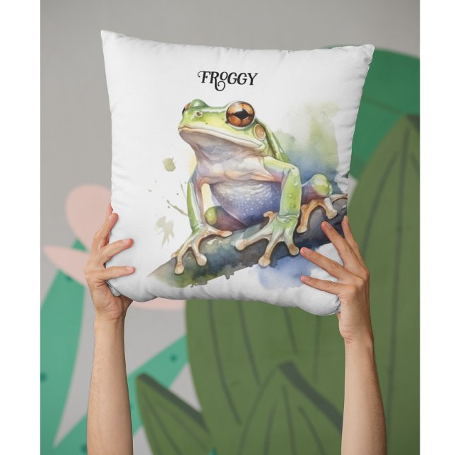 Cojín Decorativo Rana de árbol de acuarela, personalizado (Subido por el creador)