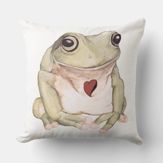 Cojín Decorativo Rana de árbol verde dibujada a mano (Anverso)