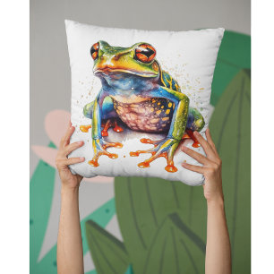 Cojín Decorativo Rana de selva tropical de ojo esmeralda