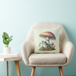Cojín Decorativo Rana debajo de una seta naturaleza linda