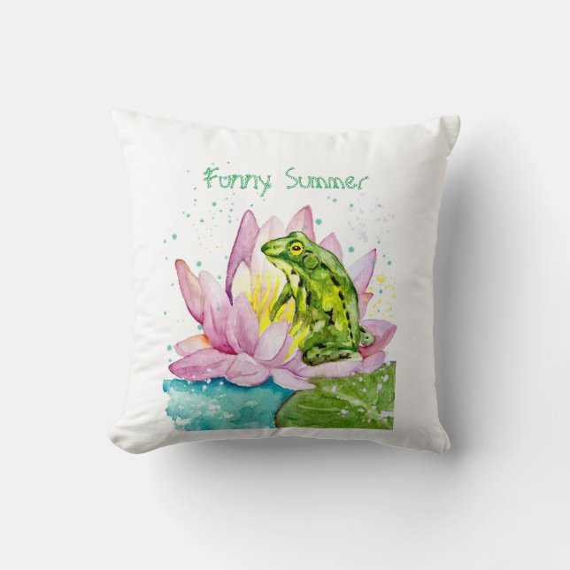 Cojín Decorativo Rana divertida en un loto (Anverso)