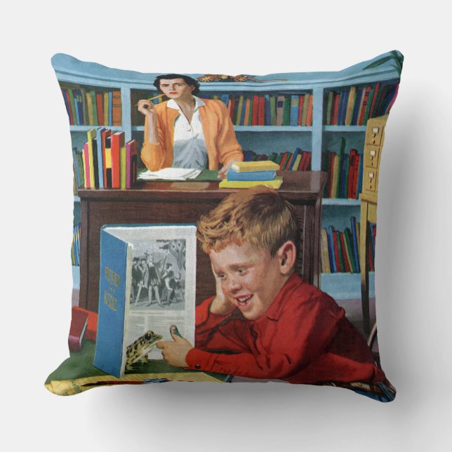 Cojín Decorativo Rana en la biblioteca (Anverso)