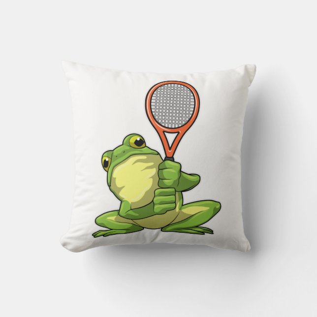 Cojín Decorativo Rana en tenis con raqueta de tenis (Anverso)