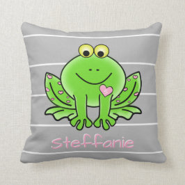 Cojín Decorativo Rana linda, nombre personalizado de w y inicial