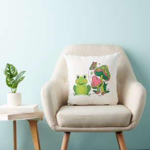 Cojín Decorativo rana, mariposa y setas