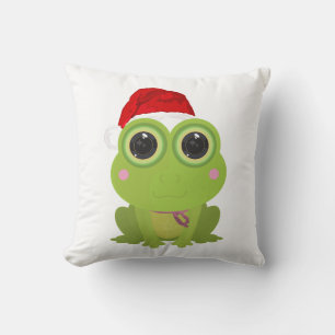 Cojín Decorativo Rana Navideña Adorable con Sombrero de Santa Decor