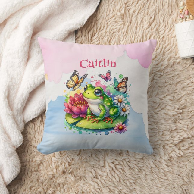 Cojín Decorativo Rana personalizada, flores y mariposas bebé (Manta)