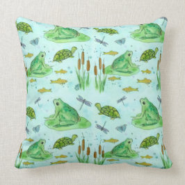 Cojín Decorativo Rana Pond Goldfish Turtys Dragonfly Green