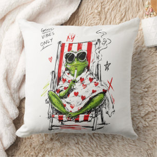 Cojín Decorativo Rana Relajada Gafas de Sol Buenas Vibraciones Arte