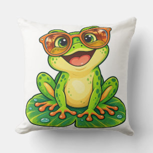 Cojín Decorativo Rana Retro de Verano con Gafas de Sol PNG Tropi