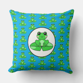 Cojín Decorativo Rana temática azul y verde 
