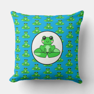 Cojín Decorativo Rana temática azul y verde 