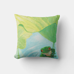 Cojín Decorativo Rana verde bajo Lily Pad