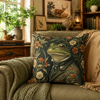 Cojín Decorativo Rana verde con ropa de caballero victoriano