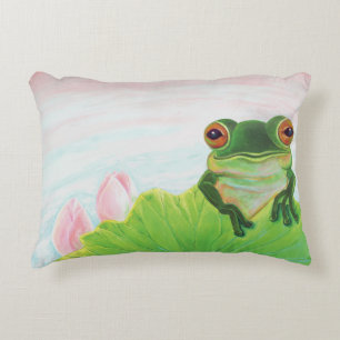 Cojín Decorativo Rana verde relajándose en el estanque