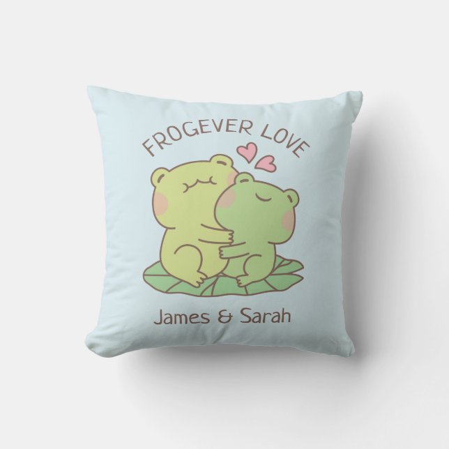 Cojín Decorativo Ranas De Abrazo Cuidada Frogever Love Couple Room  (Anverso)