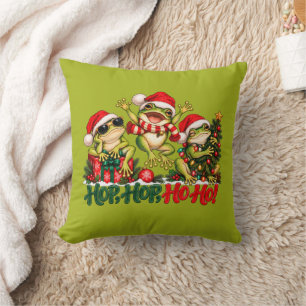 Cojín Decorativo Ranas divertidas de Navidad con sombreros de Santa