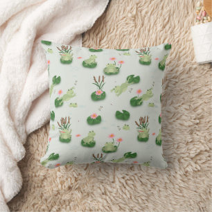 Cojín Decorativo Ranas Lindas en Estanque de Nenúfares Guardería Si