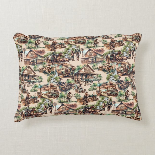 Cojín Decorativo Rancho occidental o escenario rural (Anverso)