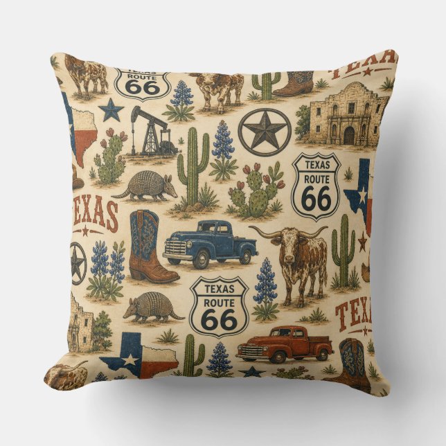 Cojín Decorativo Rancho Sofá de la Ruta 66 de Texas (Anverso)