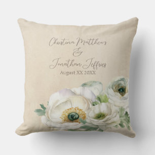 Cojín Decorativo Ranunculus blanco acuarela rusa