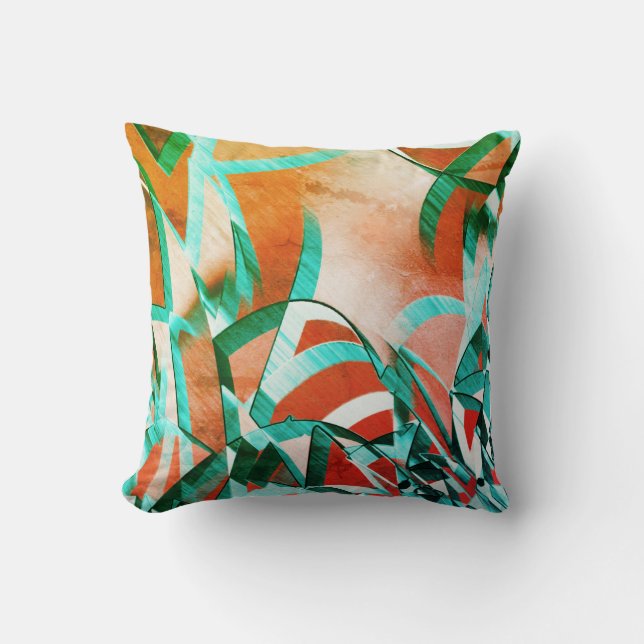 Cojín Decorativo Rasas azules o cian sobre un naranja rústico rojiz (Anverso)