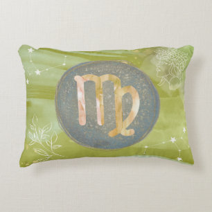 Cojín Decorativo Rasgos de Rótulo Zodiac Virgo Olive Green Astrolog