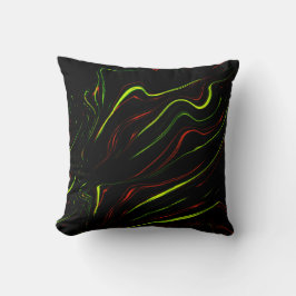 Cojín Decorativo Rasgos ondulados verdes y rojos en fondos negros