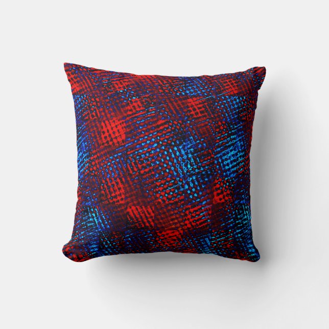 Cojín Decorativo Rasgos rojos y azules cruzados en cuadrados o cubo (Anverso)