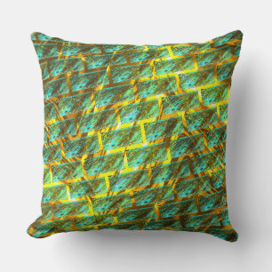 Cojín Decorativo Raspado de color azul claro, rejilla amarilla o la