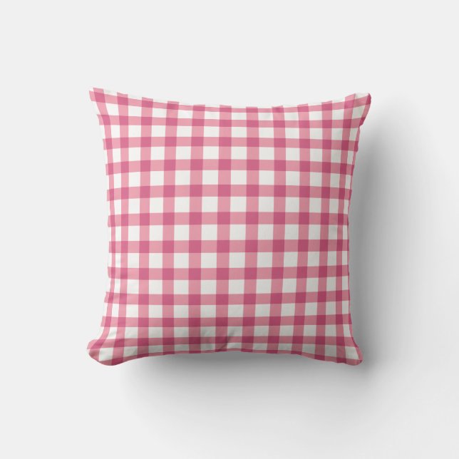 Cojín Decorativo Raspberry Pink Gingham Plaid Check Pattern (Anverso)