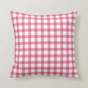 Cojín Decorativo Raspberry Pink Gingham Plaid Check Pattern