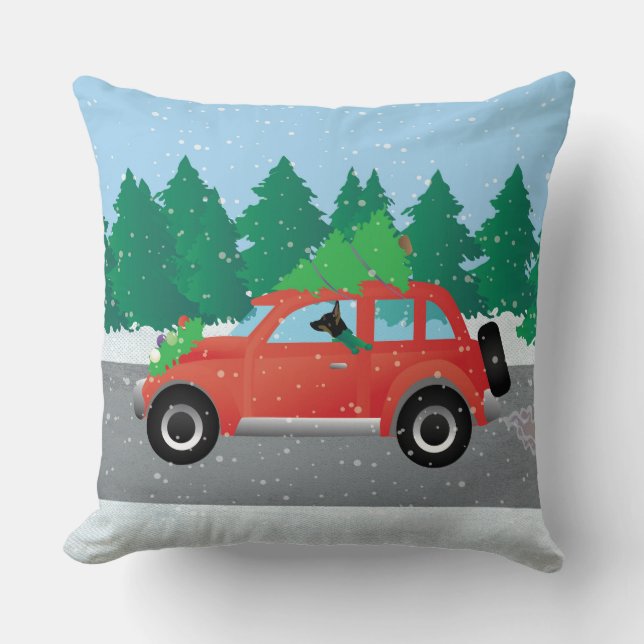Cojín Decorativo Rat Terrier conduciendo auto de un Navidad con un  (Anverso)