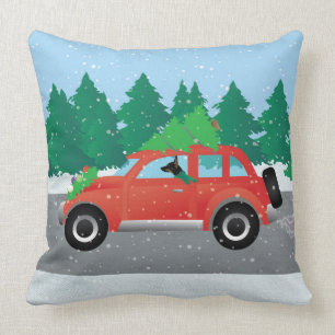 Cojín Decorativo Rat Terrier conduciendo auto de un Navidad con un