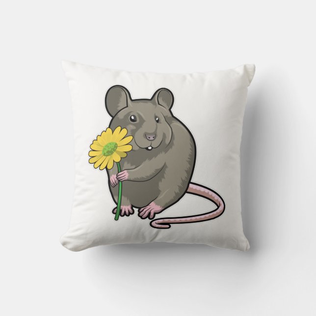 Cojín Decorativo Rata con flor amarilla (Anverso)