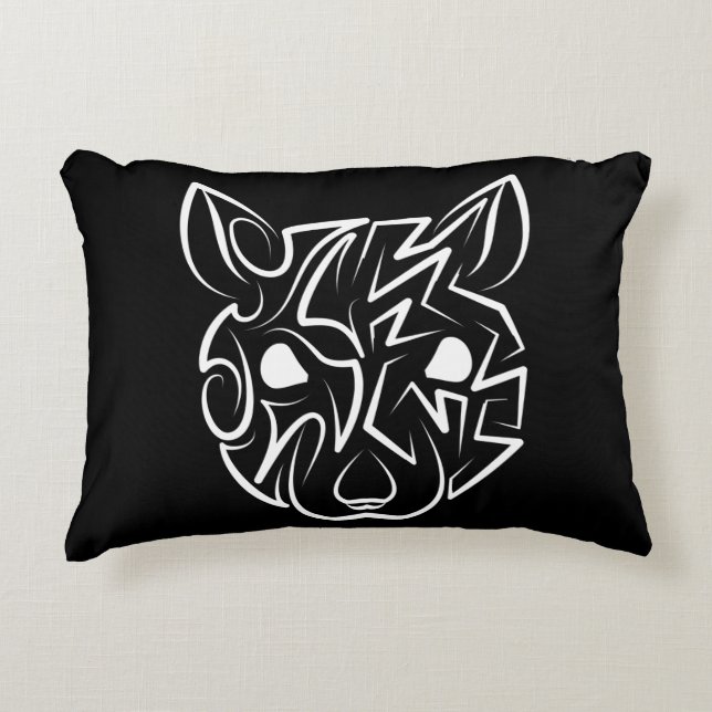 Cojín Decorativo Rata tribal negra y blanca (Anverso)