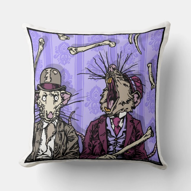 Cojín Decorativo Ratas y huesos - Gótico pop pesadilla Plaza surrea (Anverso)