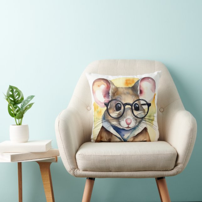 Cojín Decorativo Ratón acuarela con anteojos (Silla)