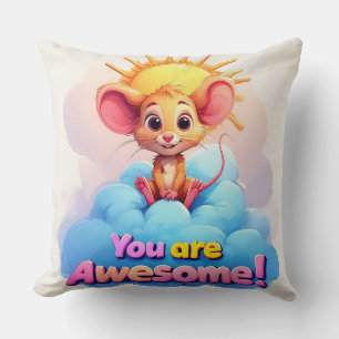 Cojín Decorativo Ratón de dibujos animados adorable sentado en una
