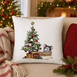 Cojín Decorativo Ratón de Navidad Bajo el Árbol