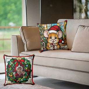 Cojín Decorativo Ratón de Navidad Vidrio Pintado Falso