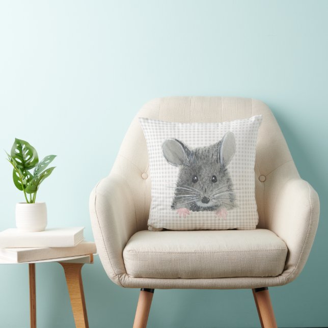 Cojín Decorativo Ratón gris en Gingham (Silla)