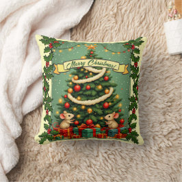 Cojín Decorativo Ratones de Navidad Victoriana Regalos de Acebo Roj