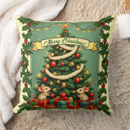 Cojín Decorativo Ratones de Navidad Victoriana Regalos de Acebo Roj