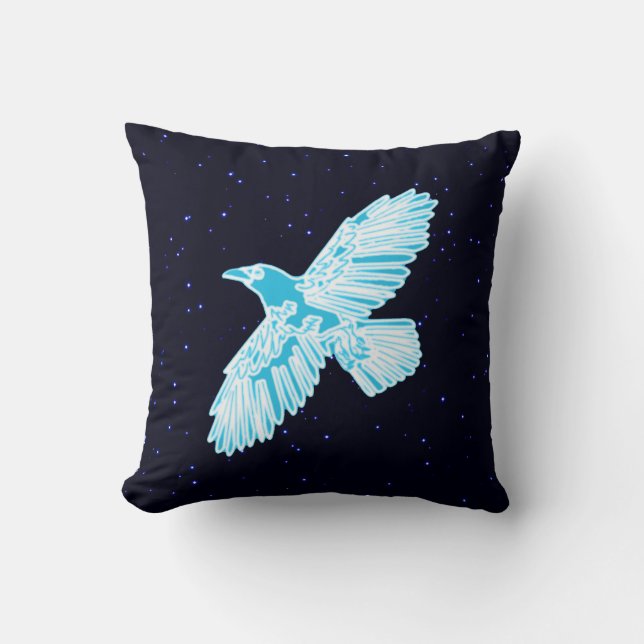 Cojín Decorativo Raven Azul Sobre Las Estrellas (Anverso)