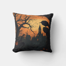 Cojín Decorativo Raven Haunted Village Halloween Black Naranja