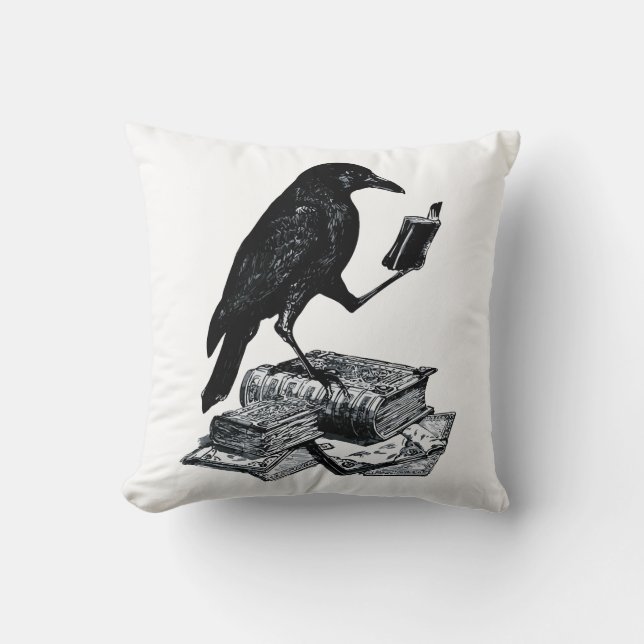 Cojín Decorativo Raven mágico con libros académicos (Anverso)
