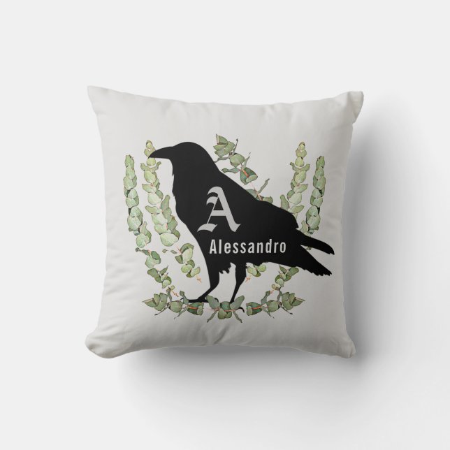 Cojín Decorativo Raven Monograma Espíritu Tótem Animal Blanco (Anverso)