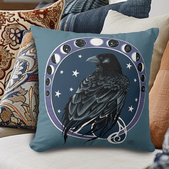 Cojín Decorativo Raven Moon Phases Stars Blue (Subido por el creador)